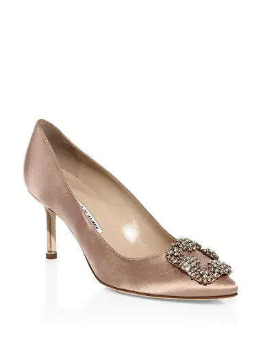 Manolo Blahnik Women's Hangisi 70MM Embellished Buckle Pumps - Beige | Thumbnail 1