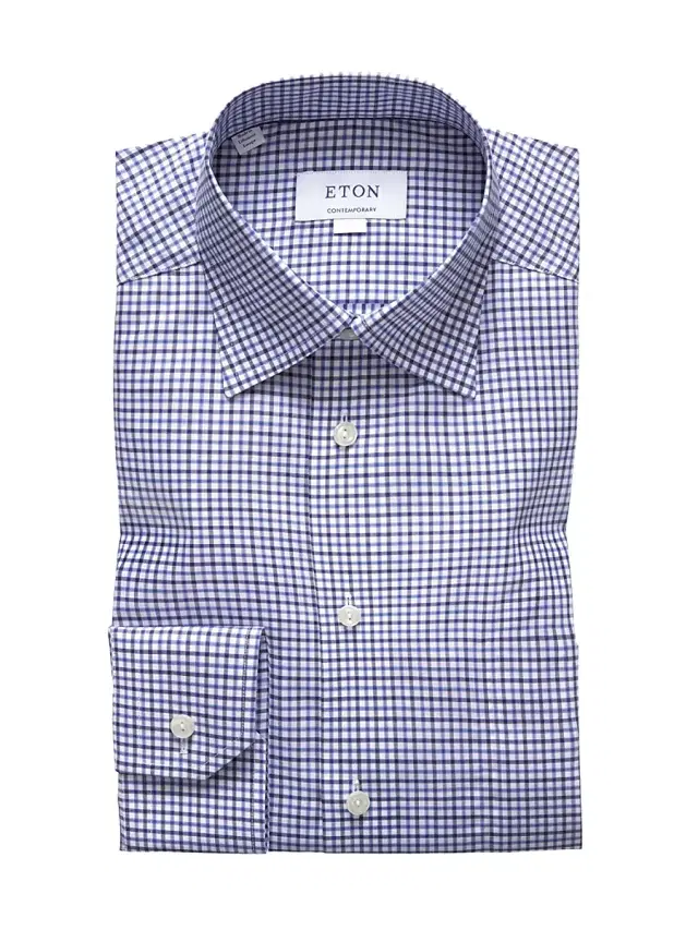 Men's Contemporary-Fit Tattersall Check Cotton Long-Sleeve Shirt - Blue