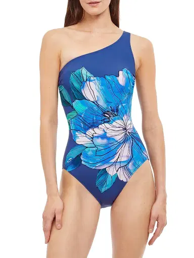 Gottex Swimwear Women's Wild Flower One-Shoulder One-Piece Swimsuit - Blue Multi - Size 16 | Thumbnail 2 Gottex Swimwear Women's Wild Flower One-Shoulder One-Piece Swimsuit - Blue Multi - Size 16 | Thumbnail 2