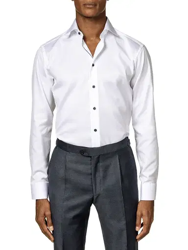 Eton Men's Slim-Fit Twill Dress Shirt with Navy Details - White - Size 17.5 | Thumbnail 3
