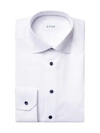Eton Men's Slim-Fit Twill Dress Shirt with Navy Details - White - Size 17.5 | Thumbnail 1