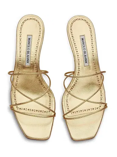 Manolo Blahnik Women's Ninfemu 50MM Leather Strappy Sandals - Gold - Size 7 | Thumbnail 4 Manolo Blahnik Women's Ninfemu 50MM Leather Strappy Sandals - Gold - Size 7 | Thumbnail 4