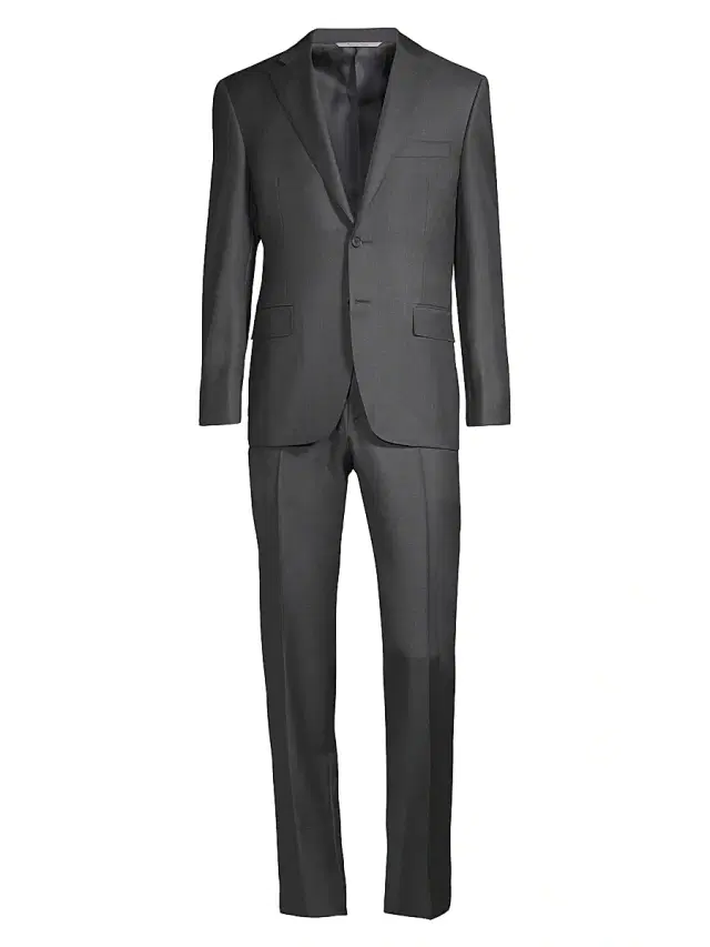 Men's Regular Fit Solid Two-Piece Suit - Charcoal