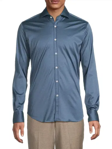 Canali Men's Cotton Button-Front Shirt - Blue | Thumbnail 3 Canali Men's Cotton Button-Front Shirt - Blue | Thumbnail 3