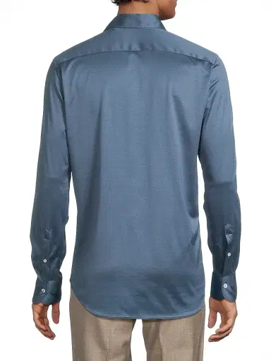 Canali Men's Cotton Button-Front Shirt - Blue | Thumbnail 5 Canali Men's Cotton Button-Front Shirt - Blue | Thumbnail 5