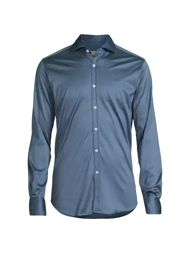 Canali Men's Cotton Button-Front Shirt - Blue | Thumbnail 1 Canali Men's Cotton Button-Front Shirt - Blue | Thumbnail 1
