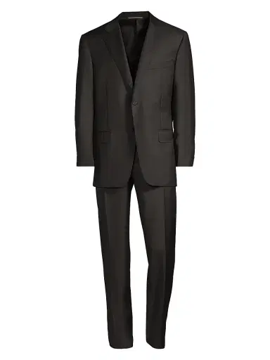 Canali Men's Regular-Fit Two-Button Wool-Blend Suit - Black - Size 46 | Thumbnail 7
