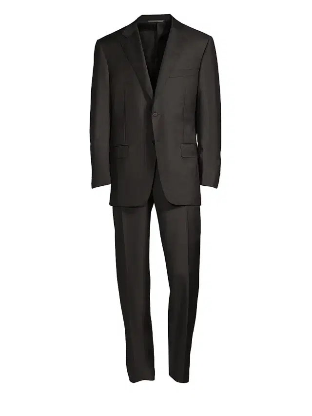 Men's Regular-Fit Two-Button Wool-Blend Suit - Black