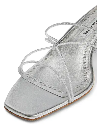 Manolo Blahnik Women's Ninfemu 50MM Leather Strappy Sandals - Silver - Size 7 | Thumbnail 5