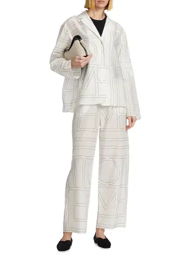 TOTEME Women's Monogram Cotton-Blend Pajama Pants - White Black - Size 12 | Thumbnail 2