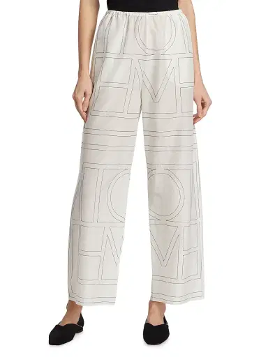 TOTEME Women's Monogram Cotton-Blend Pajama Pants - White Black - Size 12 | Thumbnail 3