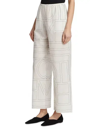 TOTEME Women's Monogram Cotton-Blend Pajama Pants - White Black - Size 12 | Thumbnail 4