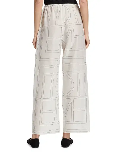 TOTEME Women's Monogram Cotton-Blend Pajama Pants - White Black - Size 12 | Thumbnail 5