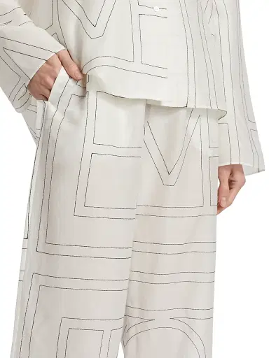 TOTEME Women's Monogram Cotton-Blend Pajama Pants - White Black - Size 12 | Thumbnail 6