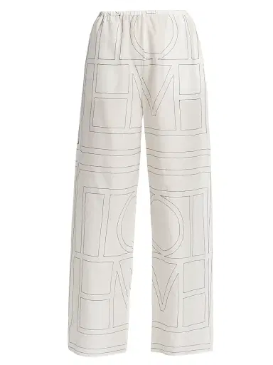 TOTEME Women's Monogram Cotton-Blend Pajama Pants - White Black - Size 12 | Thumbnail 1