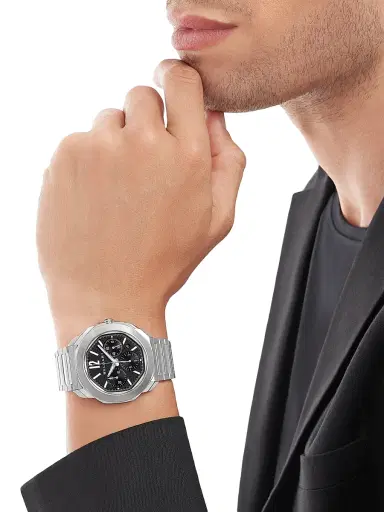 BVLGARI Men's Octo Roma Stainless Steel Chronograph Bracelet Watch - Black | Thumbnail 2