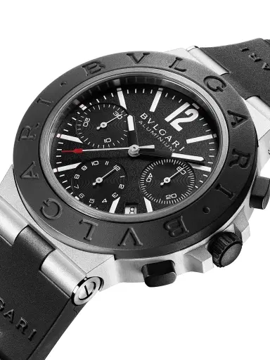 BVLGARI Men's Black Aluminium-Titanium & Rubber Chronograph Bracelet Watch - Black | Thumbnail 3