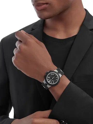BVLGARI Men's Black Aluminium-Titanium & Rubber Chronograph Bracelet Watch - Black | Thumbnail 7