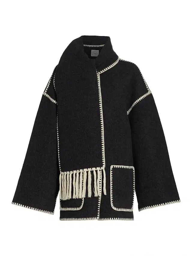 Women's Embroidered Wool-Blend Scarf Jacket - Dark Grey Melange