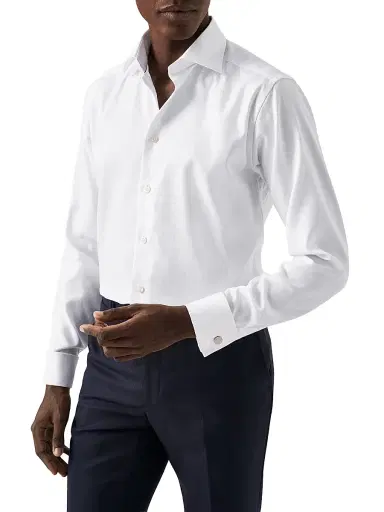 Eton Men's Contemporary-Fit Cavalry Twill French-Cuff Dress Shirt - White | Thumbnail 3 Eton Men's Contemporary-Fit Cavalry Twill French-Cuff Dress Shirt - White | Thumbnail 3