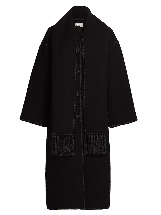 Women's Embroidered Scarf Coat - Black