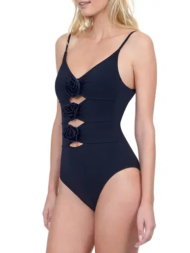 Gottex Swimwear Women's Rose Bud V-Neck Lingerie Cut-Out One-Piece Swimsuit - Black - Size 16 | Thumbnail 2 Gottex Swimwear Women's Rose Bud V-Neck Lingerie Cut-Out One-Piece Swimsuit - Black - Size 16 | Thumbnail 2