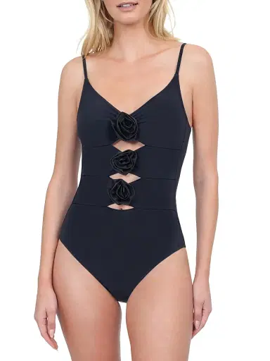 Gottex Swimwear Women's Rose Bud V-Neck Lingerie Cut-Out One-Piece Swimsuit - Black - Size 16 | Thumbnail 1 Gottex Swimwear Women's Rose Bud V-Neck Lingerie Cut-Out One-Piece Swimsuit - Black - Size 16 | Thumbnail 1
