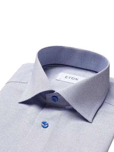 Eton Men's Textured Cotton Slim-Fit Shirt - Blue - Size 15 | Thumbnail 2