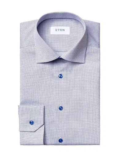 Eton Men's Textured Cotton Slim-Fit Shirt - Blue - Size 15 | Thumbnail 1