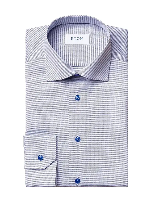 Men's Textured Cotton Slim-Fit Shirt - Blue