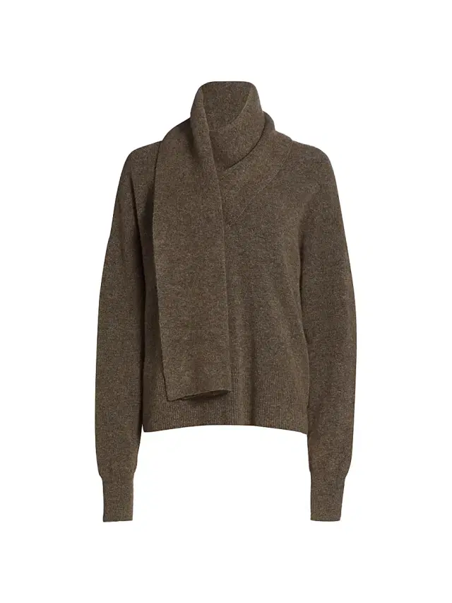 Women's Draped-Scarf Knit Sweater - Truffle