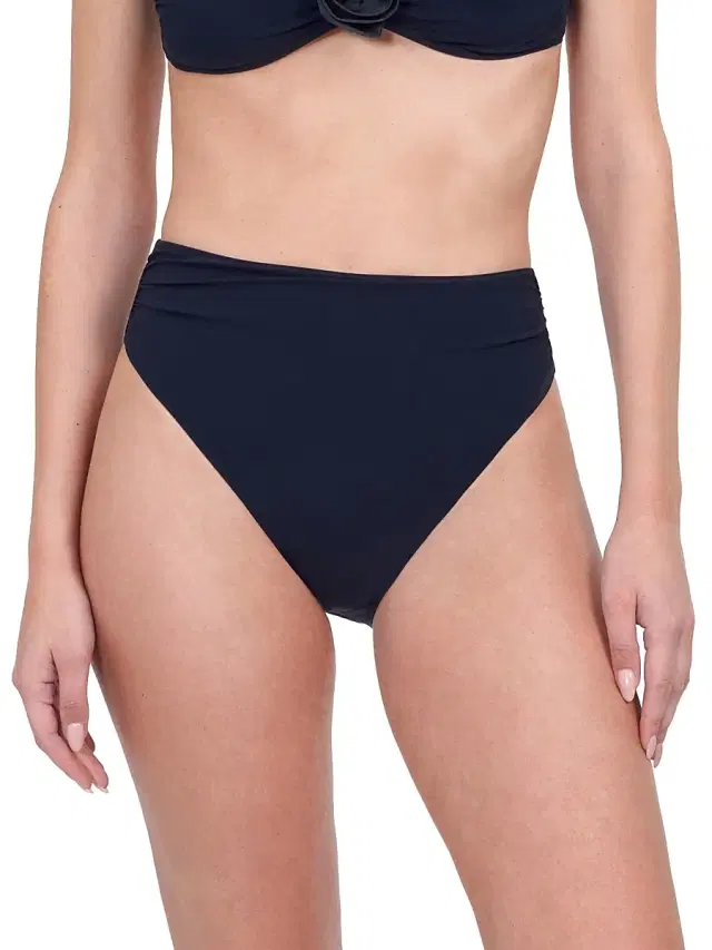 Women's Rose Bud High-Waist Bikini Bottoms - Black