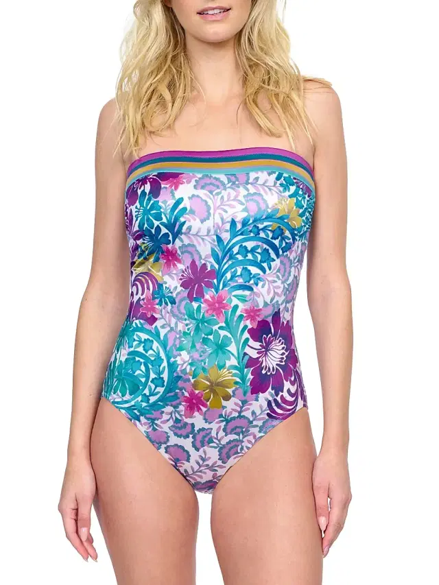 Gottex Swimwear Women's Bali Floral Strapless One-Piece Swimsuit