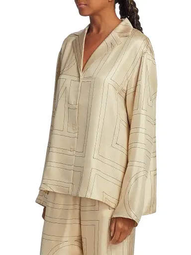 TOTEME Women's Logo Stitch Silk Top - Ivory Monogram - Size 12 | Thumbnail 4 TOTEME Women's Logo Stitch Silk Top - Ivory Monogram - Size 12 | Thumbnail 4