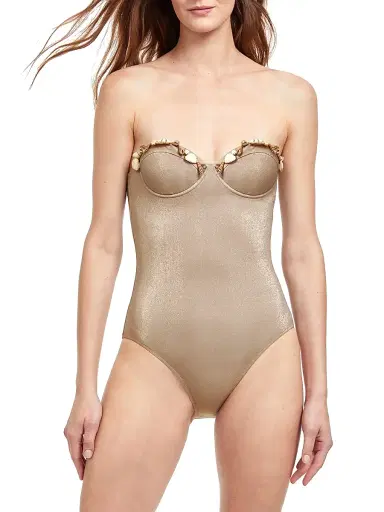 Gottex Swimwear Women's White Sands Metallic Corset One-Piece Swimsuit - Sand - Size 14 | Thumbnail 1