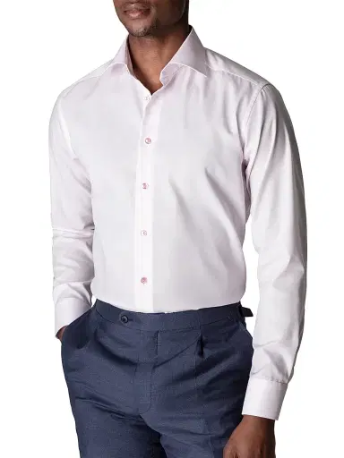Eton Men's Contemporary-Fit Textured Solid Shirt - Pink Red - Size 18 | Thumbnail 2