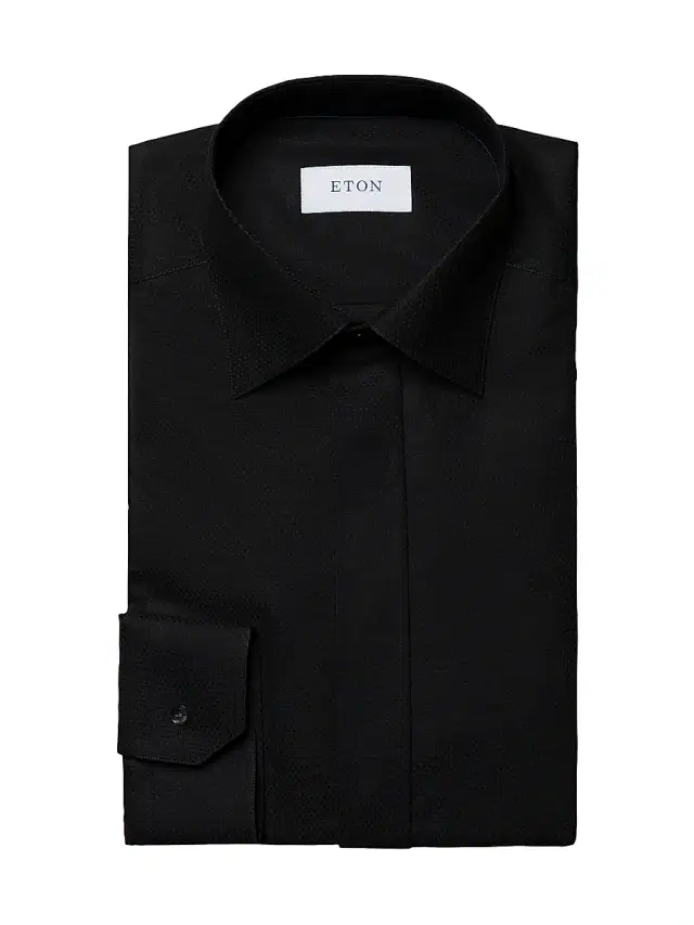 Eton Men's Slim-Fit Pin-Dot Piqué Shirt - Black