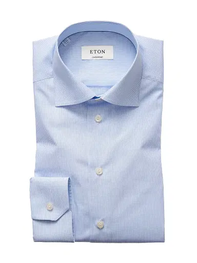 Eton Men's Contemporary-Fit Fine Striped Dress Shirt - Blue | Thumbnail 1 Eton Men's Contemporary-Fit Fine Striped Dress Shirt - Blue | Thumbnail 1
