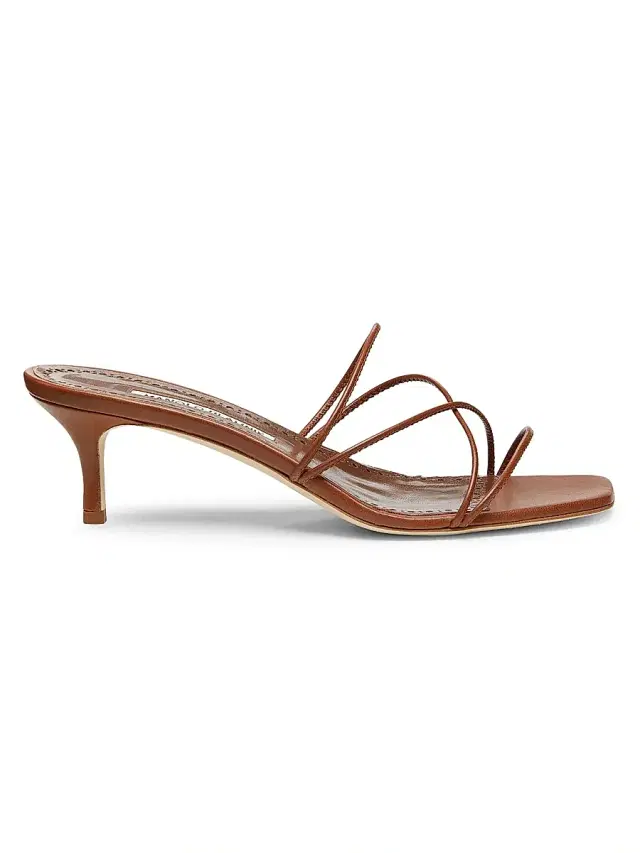Manolo Blahnik Women's Ninfemu 50MM Leather Strappy Sandals - Brown