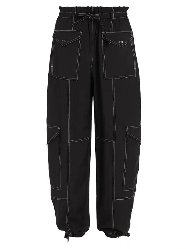 Ganni Women's Wide-Leg Drawstring Cargo Pants - Black