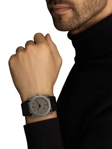 BVLGARI Octo Finissimo Titanium & Alligator Strap Watch - Gray | Thumbnail 2