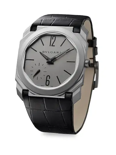 BVLGARI Octo Finissimo Titanium & Alligator Strap Watch - Gray | Thumbnail 1
