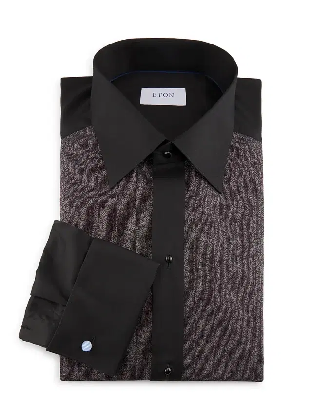 Men's Slim-Fit Striped Cotton Evening Shirt - Black