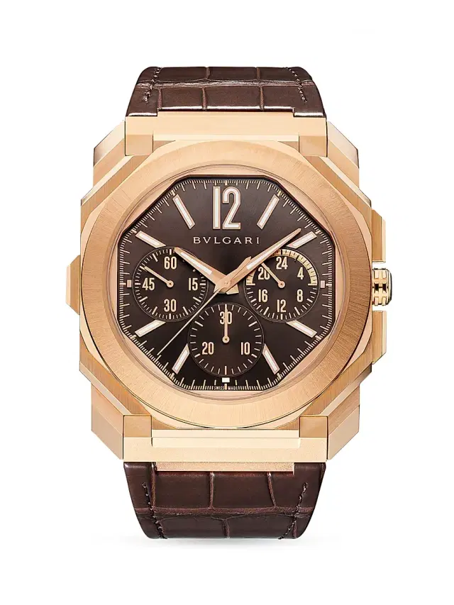 Men's Octo Finissimo 18K Rose Gold & Alligator Leather Chronograph Watch - Brown Men's Octo Finissimo 18K Rose Gold & Alligator Leather Chronograph Watch - Brown