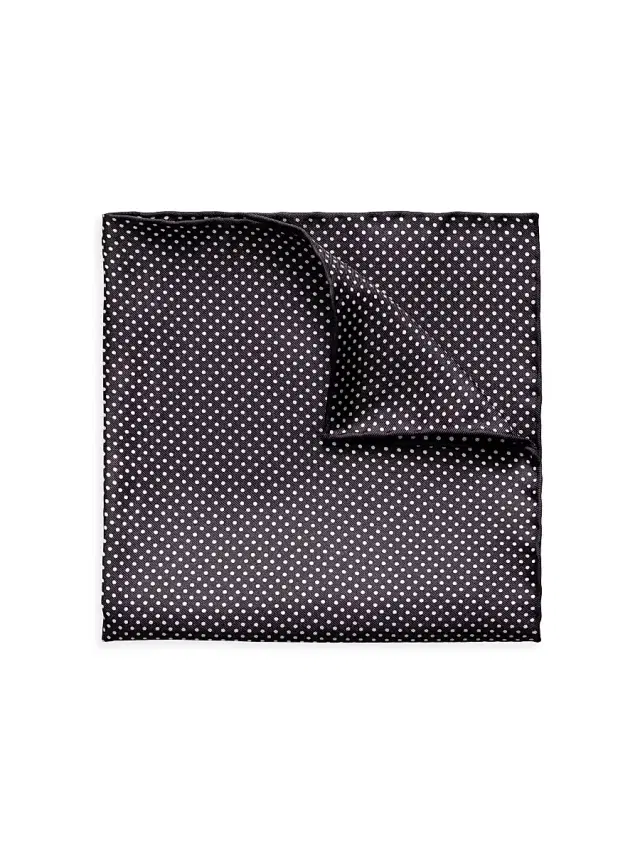 Men's Silk Polka Dot Pocket Square - Black