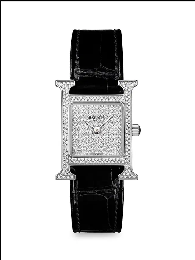 Women's Heure H 25MM Stainless Steel, Diamond & Alligator Strap Watch - Black