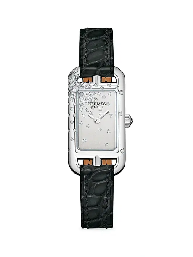 Women's Nantucket Stainless Steel, 0.3 TCW Diamond & Alligator Strap Watch/17MM x 23MM - Black
