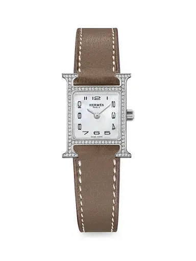 HERMÈS Women's Heure H 21MM Stainless Steel, Diamond & Leather Strap Watch - Brown | Thumbnail 1 HERMÈS Women's Heure H 21MM Stainless Steel, Diamond & Leather Strap Watch - Brown | Thumbnail 1