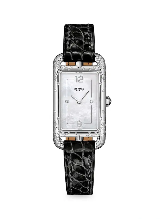 Women's Nantucket 33MM Stainless Steel, Diamond & Alligator Strap Watch - Black