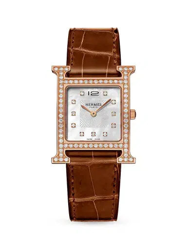 HERMÈS Women's Heure H Diamond 30 MM 18K Rose Gold & Alligator Strap Watch - Rose Gold | Thumbnail 1 HERMÈS Women's Heure H Diamond 30 MM 18K Rose Gold & Alligator Strap Watch - Rose Gold | Thumbnail 1